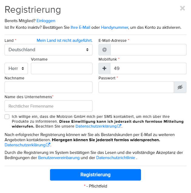 Registrierungsformular