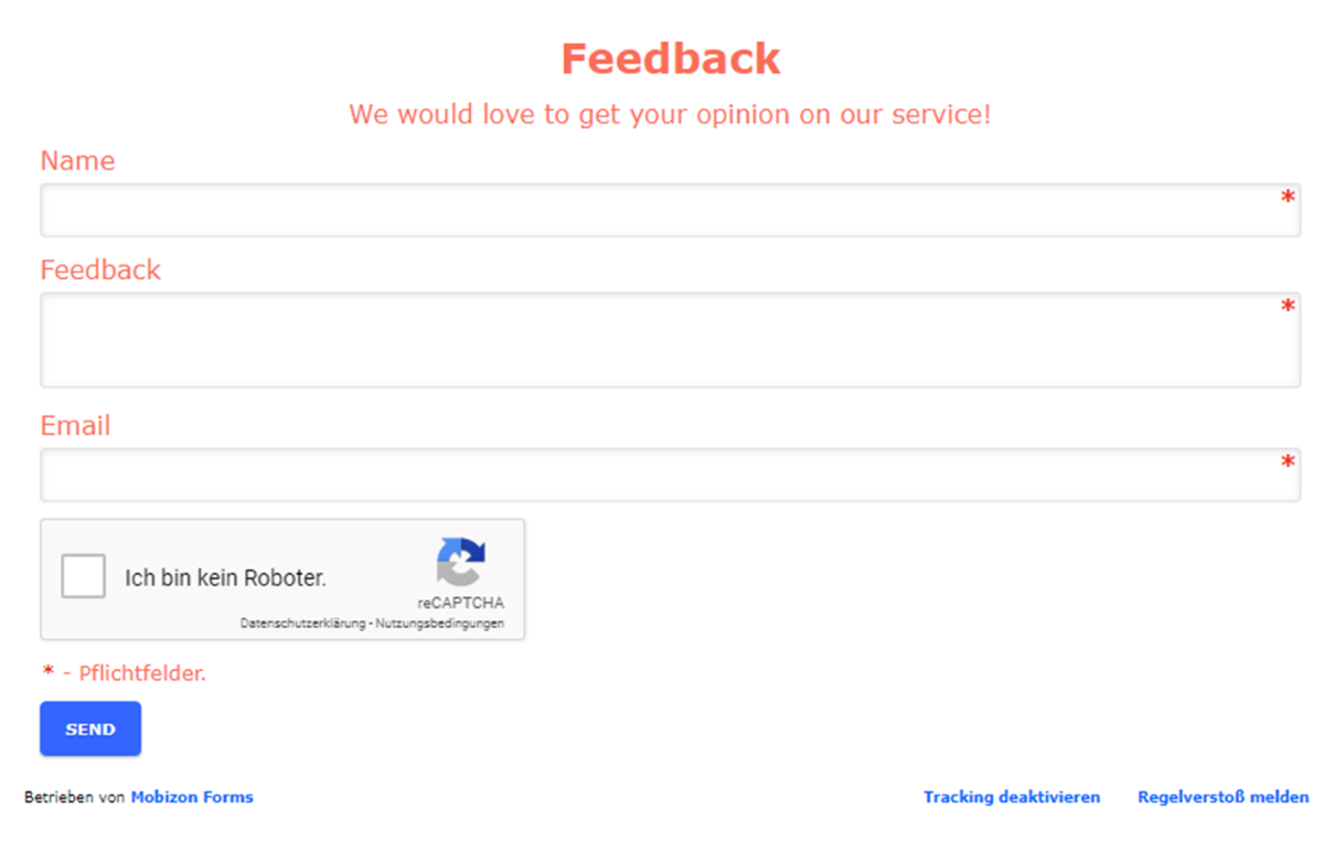 feedback form from Mobizon